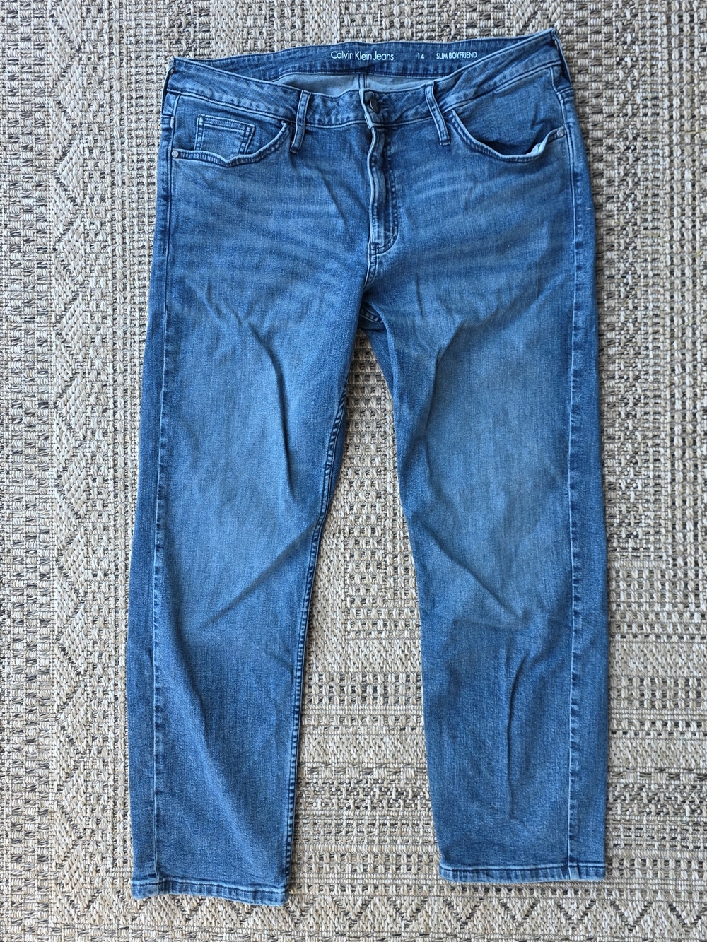 Calvin Klein Slim Boyfriend Jeans Size 14 Medium Wash Stretch Denim